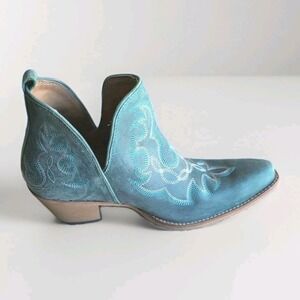 Teal Suede Embroidered Ankle Booties